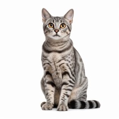 Obraz premium Sitting Egyptian Mau Cat. Isolated on Caucasian, White Background. Generative AI.