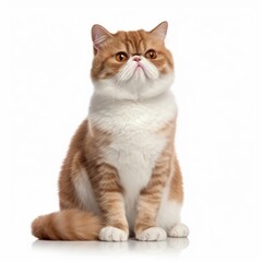 Obraz premium Sitting Exotic Shorthair Cat. Isolated on Caucasian, White Background. Generative AI.