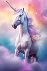 Plakat A fascinating and divine Unicorn, with beautiful background