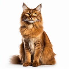 Obraz premium Sitting Somali Cat. Isolated on Caucasian, White Background. Generative AI.