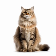 Obraz premium Sitting Siberian Cat. Isolated on Caucasian, White Background. Generative AI.