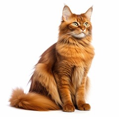Obraz premium Sitting Somali Cat. Isolated on Caucasian, White Background. Generative AI.