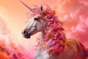Naklejka na ściany i meble A fascinating and divine Unicorn, with beautiful background