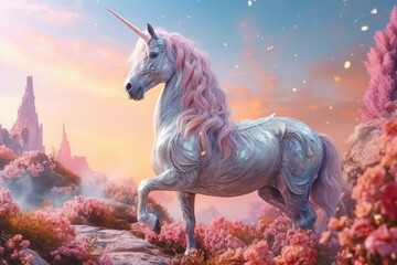 Naklejka na ściany i meble A fascinating and divine Unicorn, with beautiful background