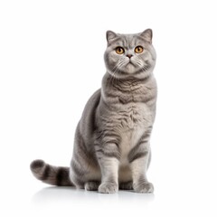 Fototapeta premium Standing Scottish Fold Cat. Isolated on Caucasian, White Background. Generative AI.