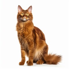 Obraz premium Standing Somali Cat. Isolated on Caucasian, White Background. Generative AI.