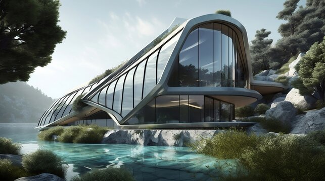 b&acirc;timents imaginaires s'inspirant de la nature, biomim&eacute;tisme - IA g&eacute;n&eacute;rative