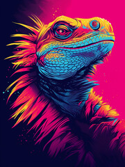 Cybernetic Art of Iguana in Vivid Colours. Design for T-shirts, Posters, Stickers, and more. Generative Ai