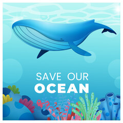save ocean with whale, world ocean day