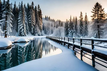 Fotobehang winter landscape with snow © Image Studio