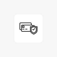 Secure Payment, Debit Card, Shield Vector Line Icon