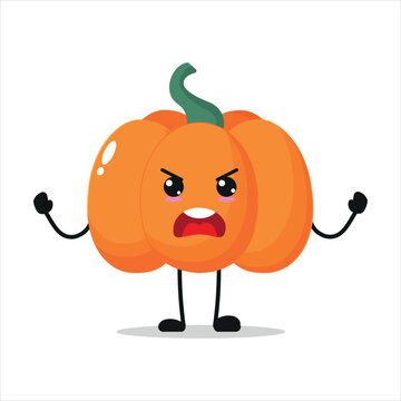 Cute angry pumpkin character. Funny furious pumpkin cartoon emoticon in flat style. vegetable emoji vector illustration