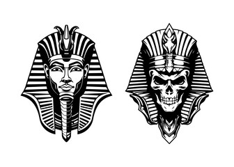 pharaoh hand drawn logo design illustration - obrazy, fototapety, plakaty