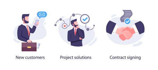 Fototapeta premium Business Marketing illustrations. Collection of scenes with men and women taking part in business activities. Trendy vector style
