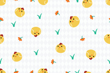 Cute baby chicken doodle cartoon pattern