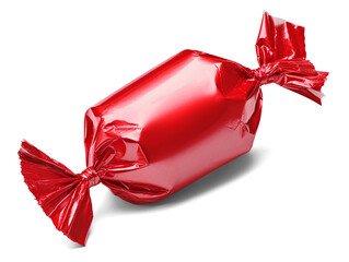 Red candy in a wrapper isolated on transparent or white background, png