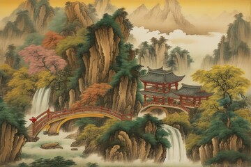 Obraz premium Chinese painting style landscape. asian traditional culture. illustration, drawing