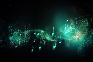 Abstract Music Background with Glowing Lights and Musical Symbols. Generative AI illustrations