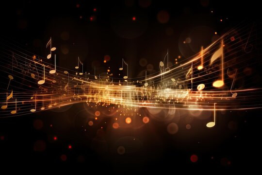Abstract Music Background with Glowing Lights and Musical Symbols. Generative AI illustrations