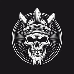 Viking skull warrior hand drawn logo design illustration 