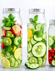 Detoxifying water with vegetables in glass jars