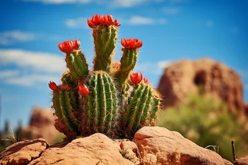 Poster photo of 1 lush cactus full of life in the middle of a dry © h3bs
