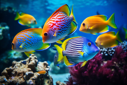 photo of group of colorful fish taken underwater