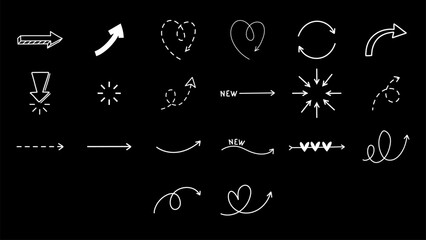 Simple hand drawn vector arrows doodle shapes set. Elements for decoration and design.