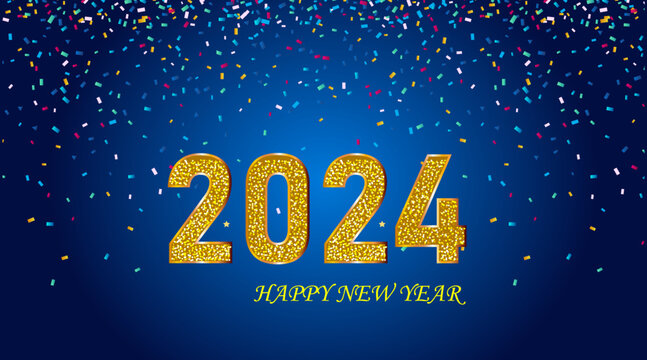 Happy New Year 2024 banner design with gold decoration for new year 2024  vector background.
