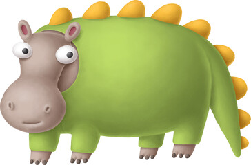 Cartoon hippopotamus character in pyjamas isolated on white