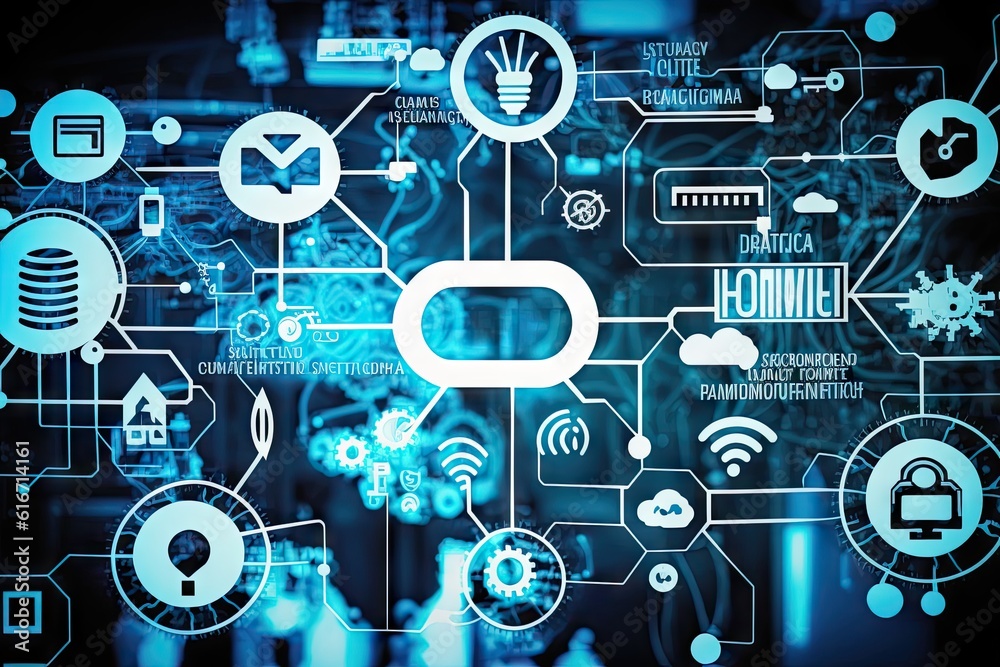 Poster background image with media icons on media screen and connection lines