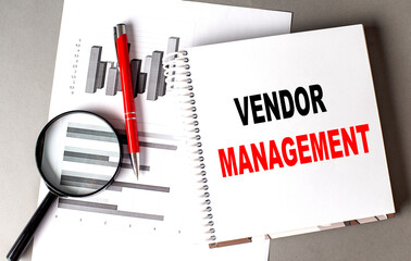 VENDOR MANAGEMENT text written on notebook with chart