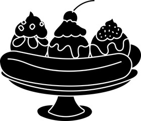 Banana Split illustration, icon, element for decoration.
