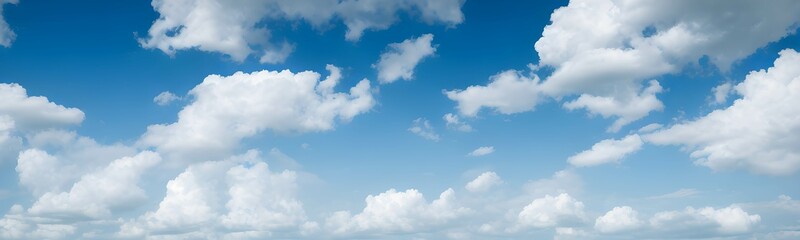 Naklejka na ściany i meble 美しい快晴の青空に浮かぶ雲のパノラマ写真