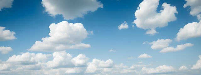 Naklejka na ściany i meble 美しい快晴の青空に浮かぶ雲のパノラマ写真