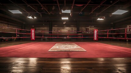 Image of an old, worn-out boxing ring, reflecting the passage of time and countless past fights. Generative AI.