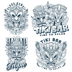 Tiki bar monochrome set stickers