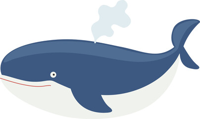 Vector cute blue whale isolated on white background. Vector illustration