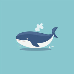 Vector cute blue whale isolated on white background. Vector illustration