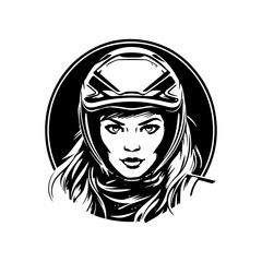 Motocross logo girl helmet vector clip art illustration