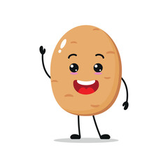Cute happy potato character. Smiling and greet potato cartoon emoticon in flat style. vegetable emoji vector illustration