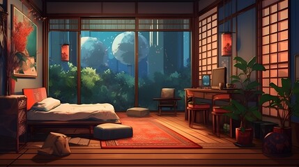 Chill Vibes Unleashed Embracing the Atmospheric Lofi Room in Anime Style