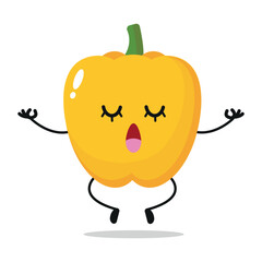 Cute relax paprika character. Funny yoga paprika cartoon emoticon in flat style. vegetable emoji meditation vector illustration