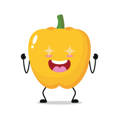 Cute excited yellow paprika character. Funny electrifying paprika cartoon emoticon in flat style. vegetable emoji vector illustration
