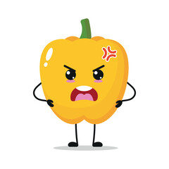 Cute angry yellow paprika character. Funny mad paprika cartoon emoticon in flat style. vegetable emoji vector illustration