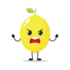 Cute angry lemon character. Funny mad lemon cartoon emoticon in flat style. Fruit emoji vector illustration