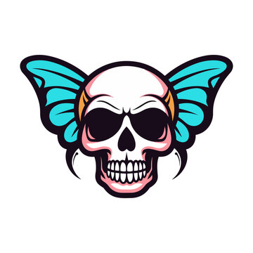 skull wings illustration hand drawn logo design