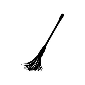 Witch broomstick black outlines vector illustration