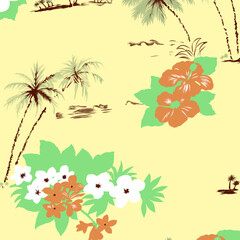 Fototapeta na wymiar Hawaian and floral beach abstract pattern suitable for textile and printing needs