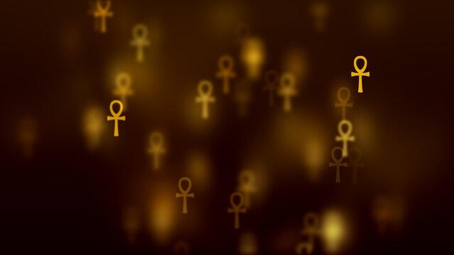Abstract Religious Golden Brown Shine Blurry Focus Ankh Key Of Life Ancient Egypt Symbol Particles Bokeh Lights Background